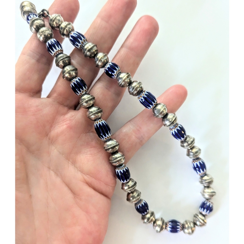 Vintage Navajo Sterling Silver Bench Beads 6 Layer Venetian Trade Bead Necklace